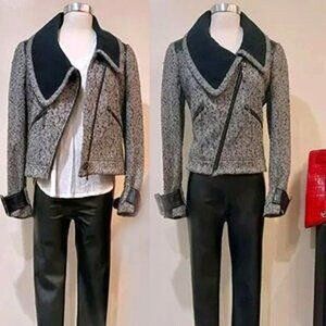 💋STUNNING💋 Vintage Tweed & Leather Asymmetrical Draped Collar Jacket